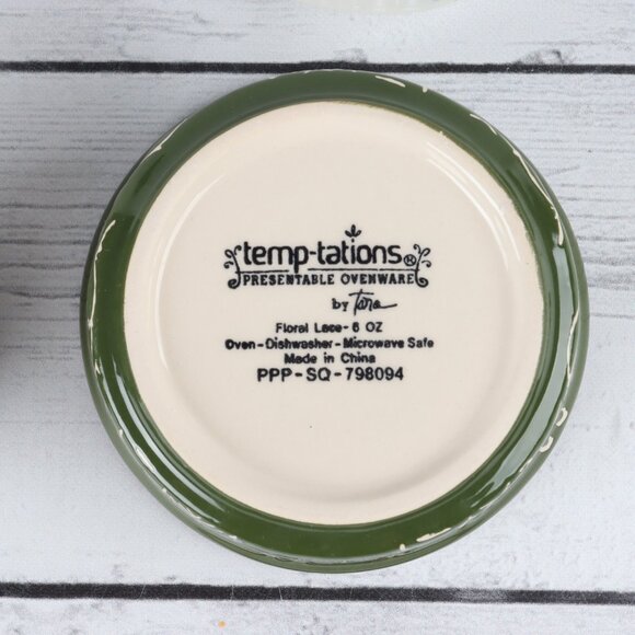 Temp-Tations Floral Lace Green 6 oz Ramekins with Lids - Set of Two - Picture 8 of 10